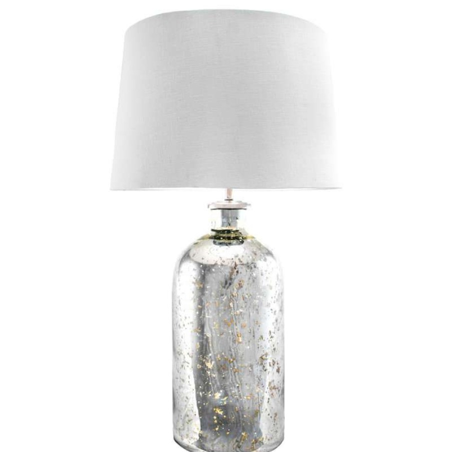 Lamps * | Best Deal Nuloom Mercury Glass Cotton Shade Silver Finish 3-Way Switch Table Lamp, 28