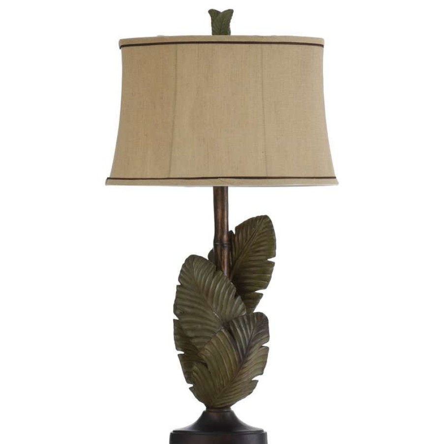 Lamps * | Best Deal Stylecraft Home Collection Islamadora Palm Leaves Table Lamp With Natural Linen Shade Custom Trim