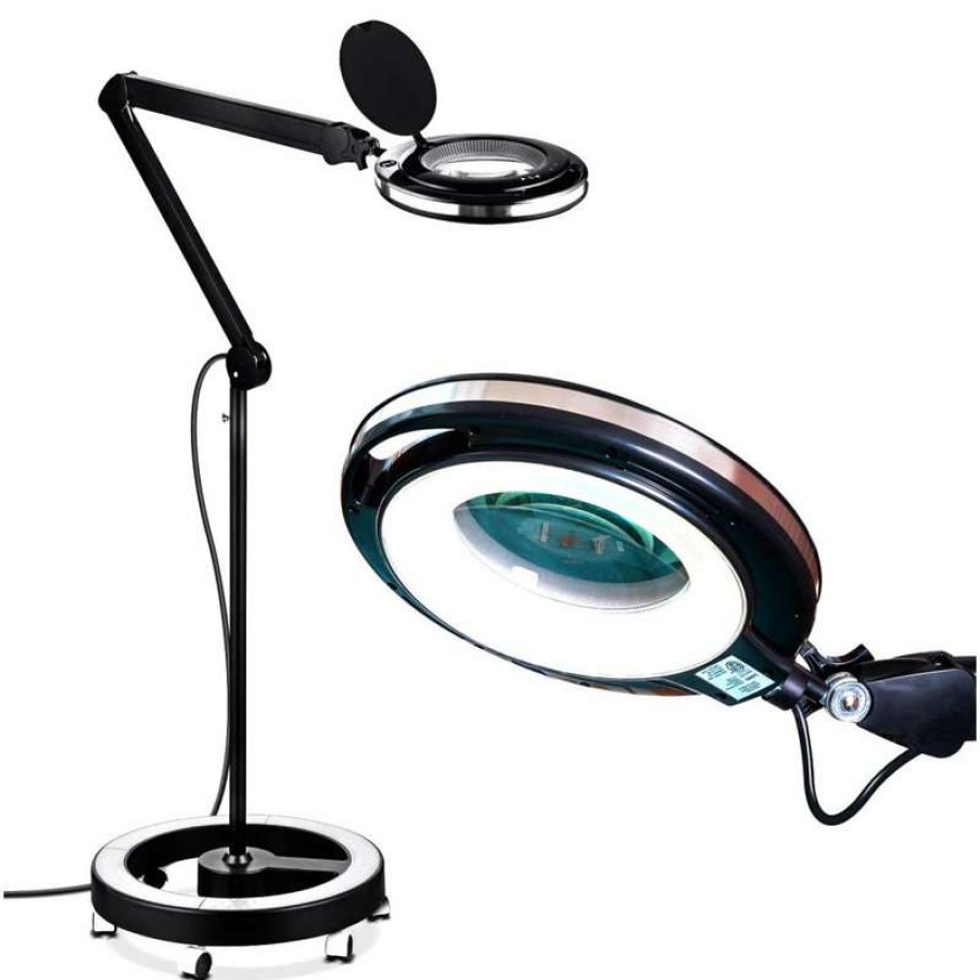 Lamps * | Top 10 Brightech Lightview Pro 6 Wheel Rolling Base Magnifying Floor Lamp, Magnifier, 5 Diopter