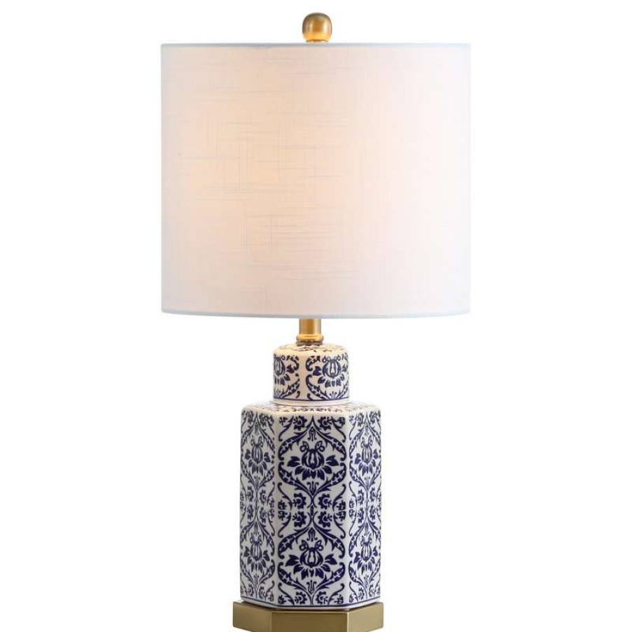 Lamps * | Cheapest Jonathan Y Diana 23.5 Ginger Jar Ceramic, Metal Led Table Lamp, Blue, White