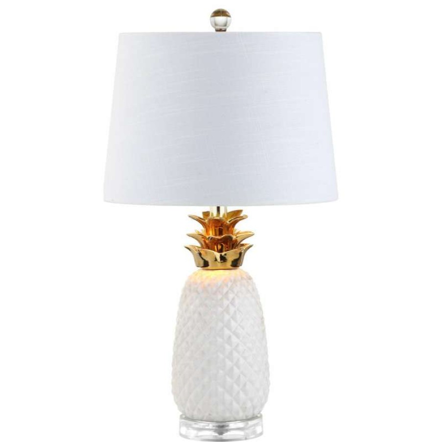 Lamps * | Discount Jonathan Y Pineapple 23" Classic Vintage Ceramic Led Table Lamp, White/Gold