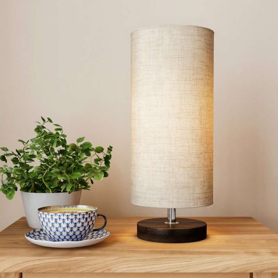 Lamps * | Hot Sale Lavish Home Cylinder Lamp With Adjustable Wood Base