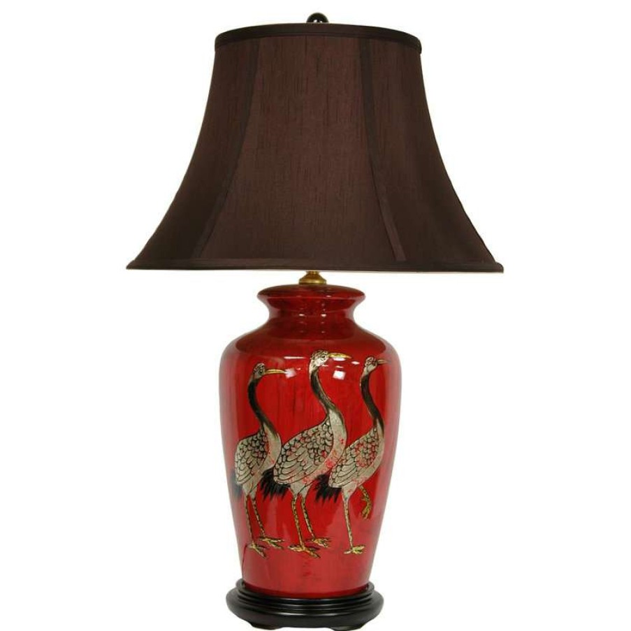 Lamps * | Hot Sale Oriental Furniture 26 Red Crowned Cranes Vase Lamp