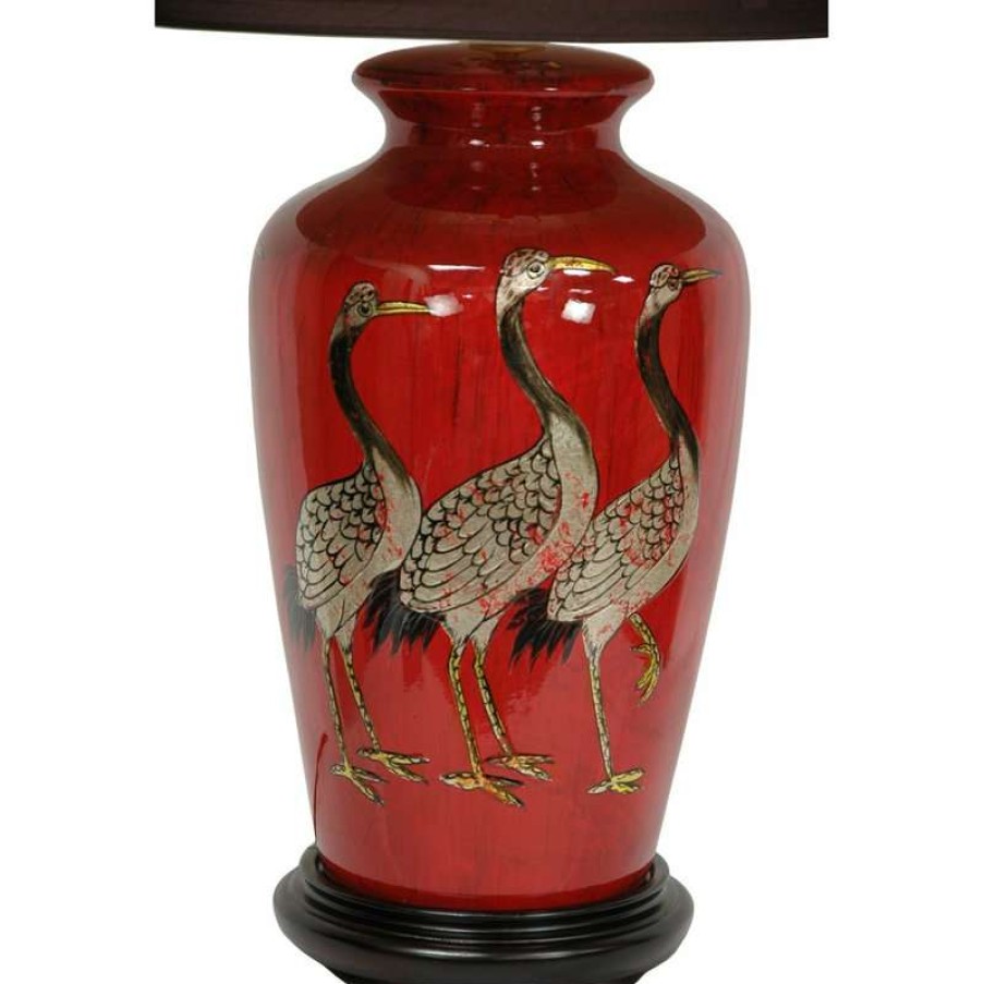 Lamps * | Hot Sale Oriental Furniture 26 Red Crowned Cranes Vase Lamp