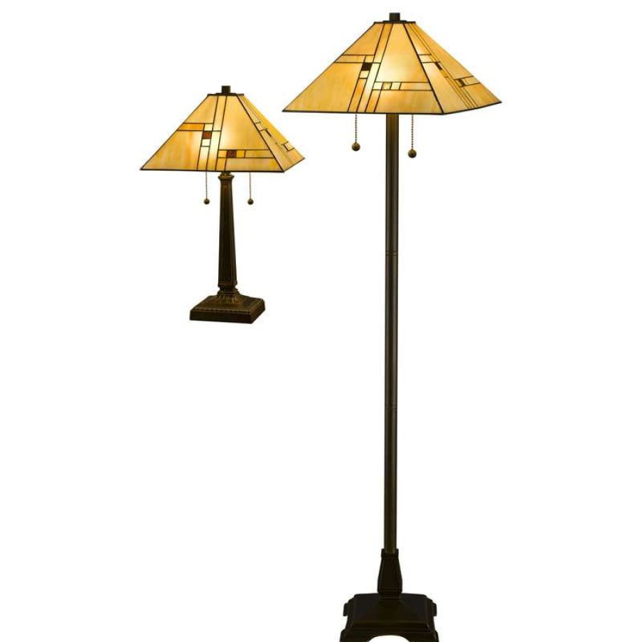 Lamps * | Flash Sale Serena D'Italia Tiffany 2-Light White Mission Floor And Table Lamp Set