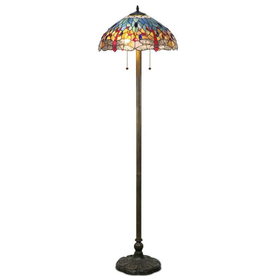 Lamps * | Promo Serena D'Italia Tiffany 2-Light Blue Dragonfly 58 Bronze Floor Lamp