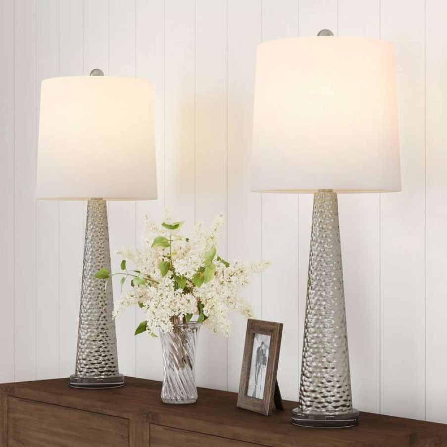 Lamps * | Best Deal Lavish Home Set Of 2 Contemporary Hammered Look Glass Lamps