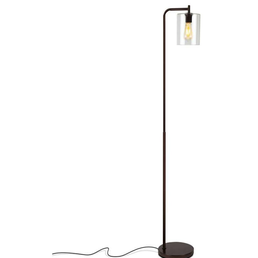 Lamps * | Best Deal Brightech Elizabeth Industrial Floor Lamp With Glass Shade & Edison Bulb, Bronze