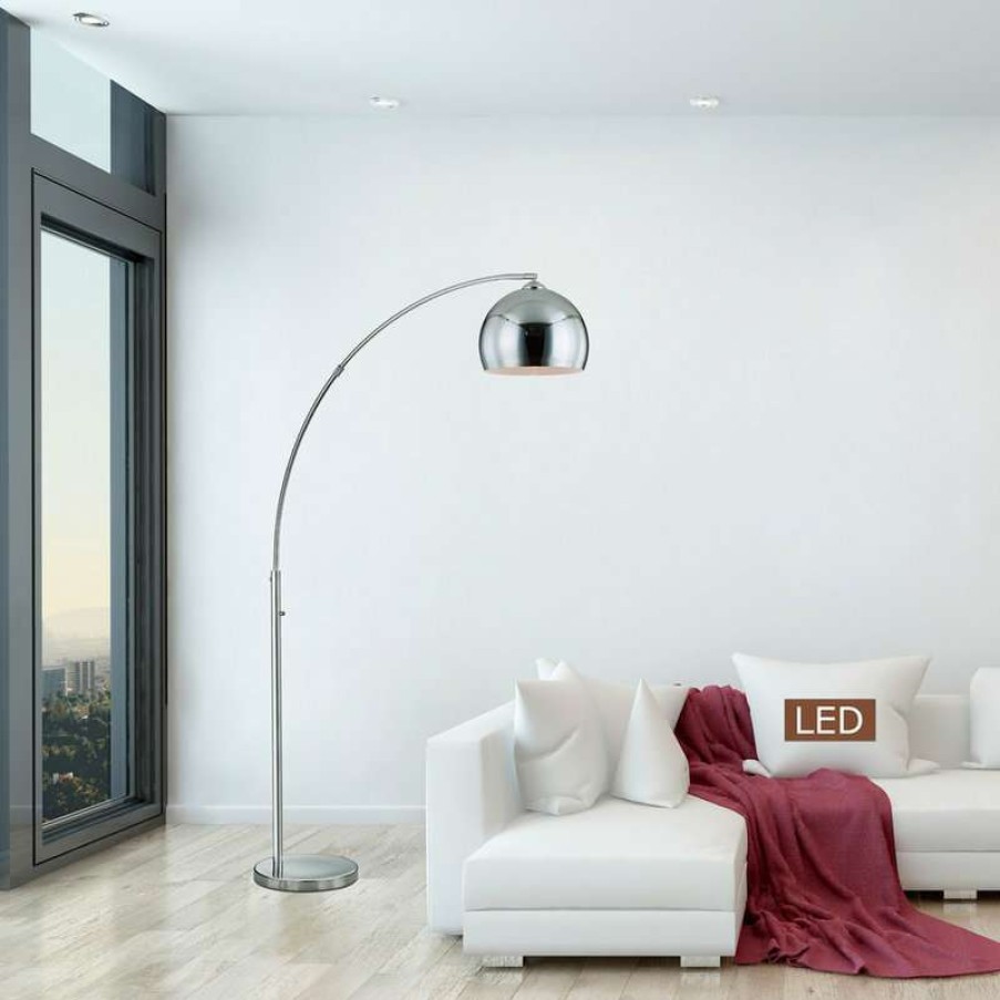 Lamps * | Wholesale Artiva Alrigo 80 Led Arched Floor Lamp With Dimmer, Chrome