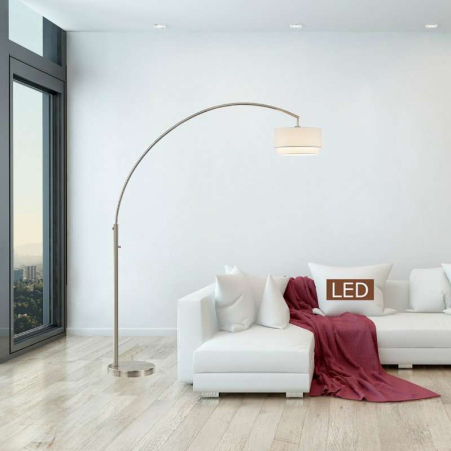 Lamps * | Outlet Artivausa Elena Ii 81 Led Arched Floor Lamp Double Shade, Satin Nickel