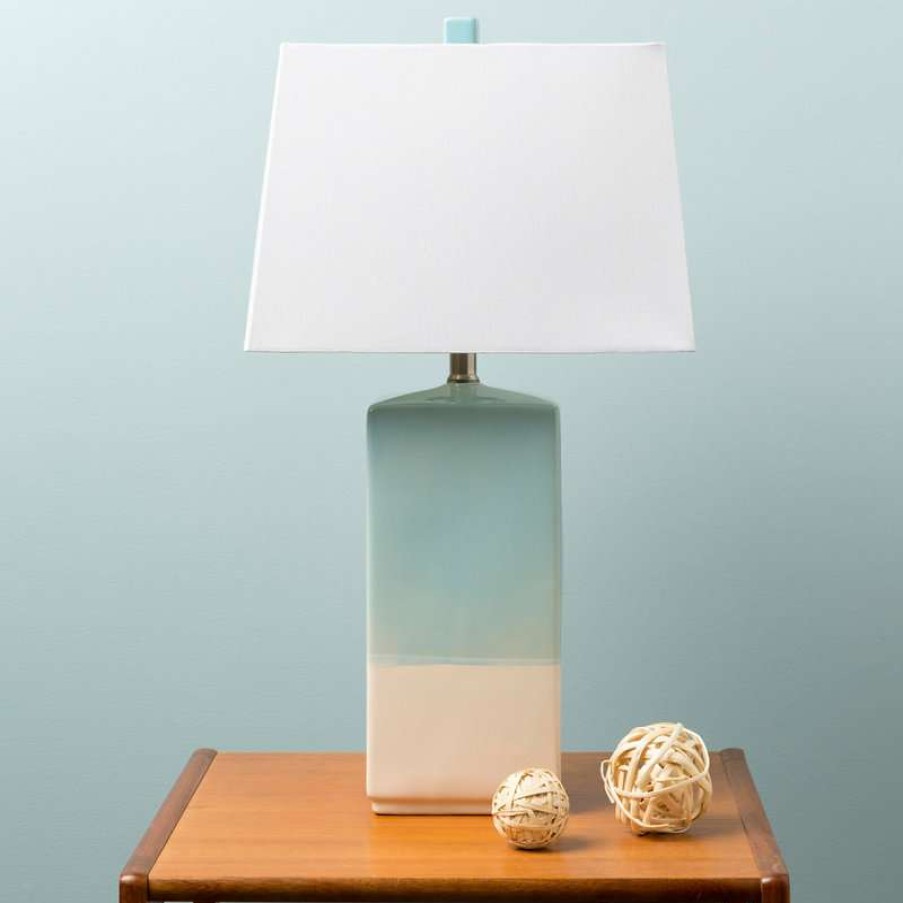 Lamps * | Brand New Malloy Table Lamp By Surya, Blue/White/Beige Shade