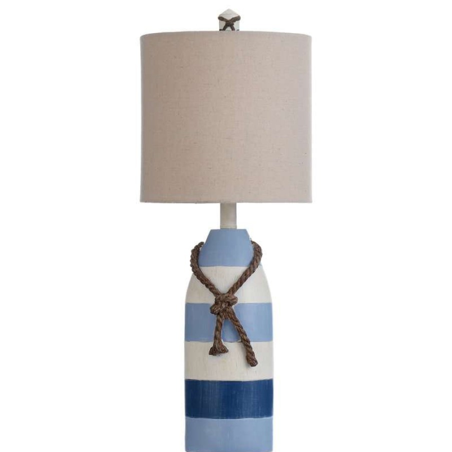 Lamps * | Outlet Stylecraft Home Collection Nautical Rope Table Lamp, Blue Stripe Finish, Oatmeal Hardback Fabric Shade