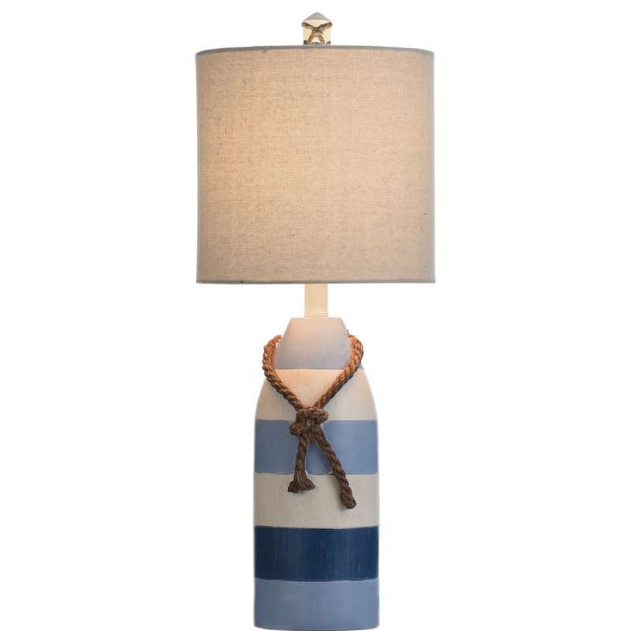 Lamps * | Outlet Stylecraft Home Collection Nautical Rope Table Lamp, Blue Stripe Finish, Oatmeal Hardback Fabric Shade