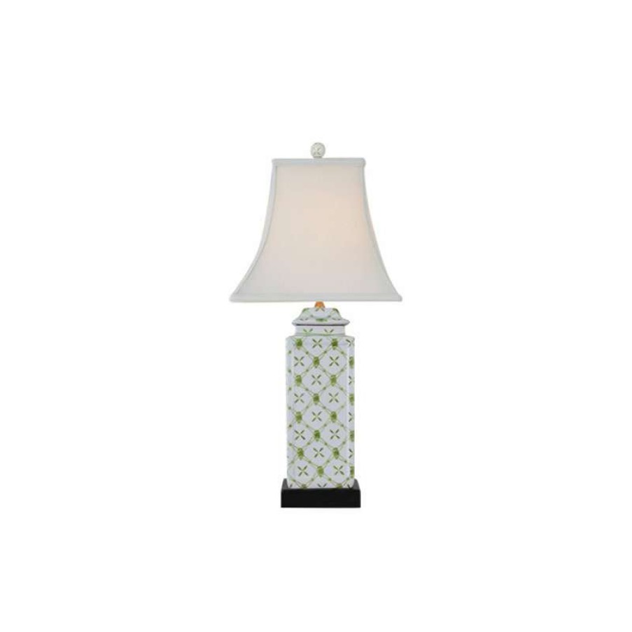 Lamps * | Best Sale East Enterprises Inc Bamboo Lattice Porcelain Jar Table Lamp, Green