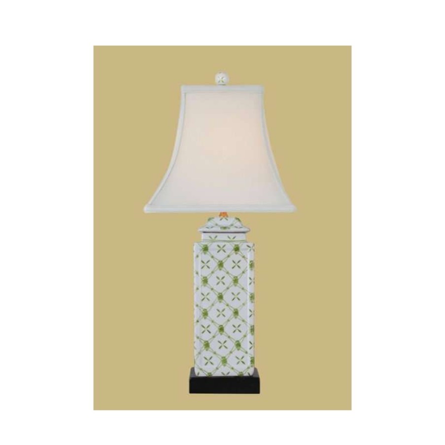 Lamps * | Best Sale East Enterprises Inc Bamboo Lattice Porcelain Jar Table Lamp, Green