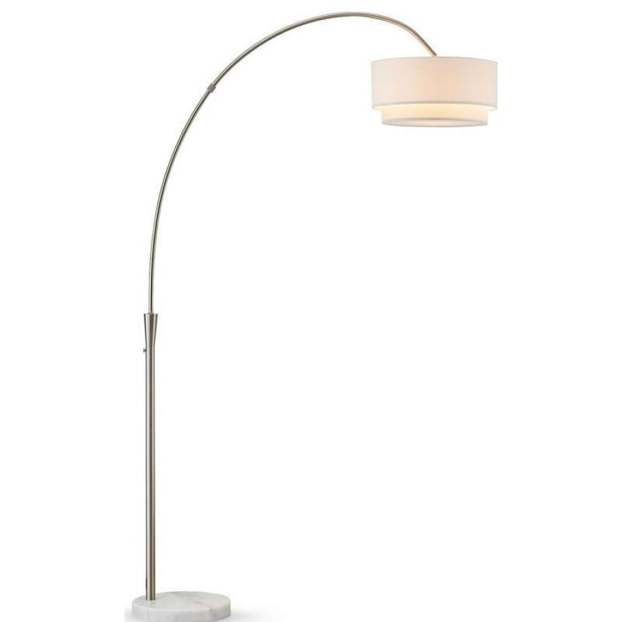 Lamps * | Hot Sale Homeglam Elan Arch Floor Lamp, Brushed Nickel/White