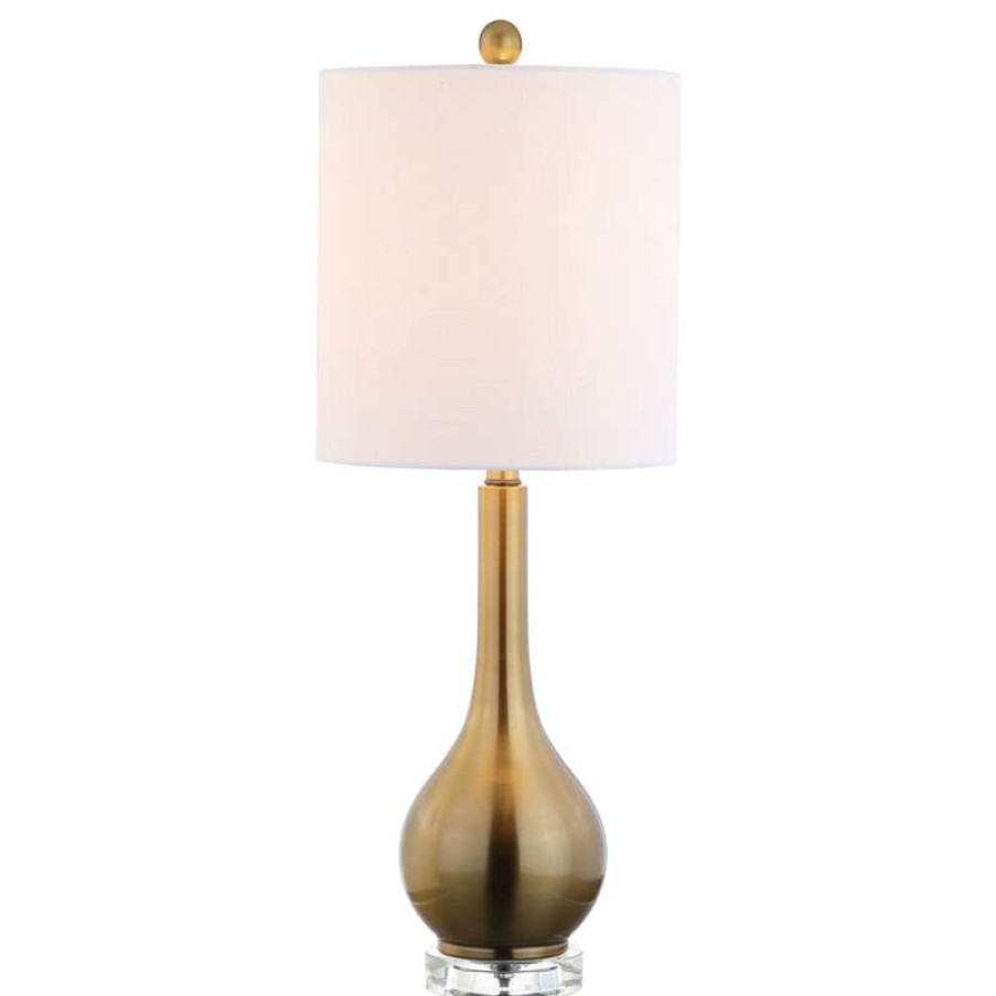 Lamps * | Top 10 Jonathan Y Dylan 25 Metal And Crystal Teardrop Table Lamp, Brass