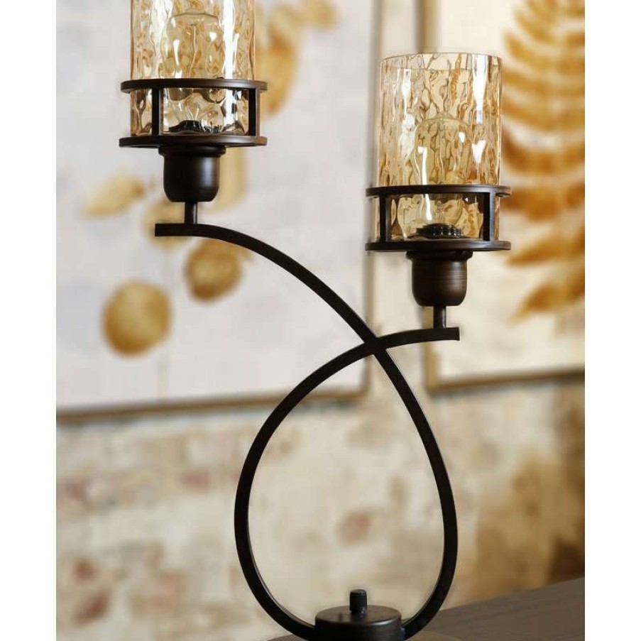 Lamps * | Best Sale Stylecraft Home Collection Bronze | Metal Glass Shade Uplight With Base Switch | Edison Bulbs Included