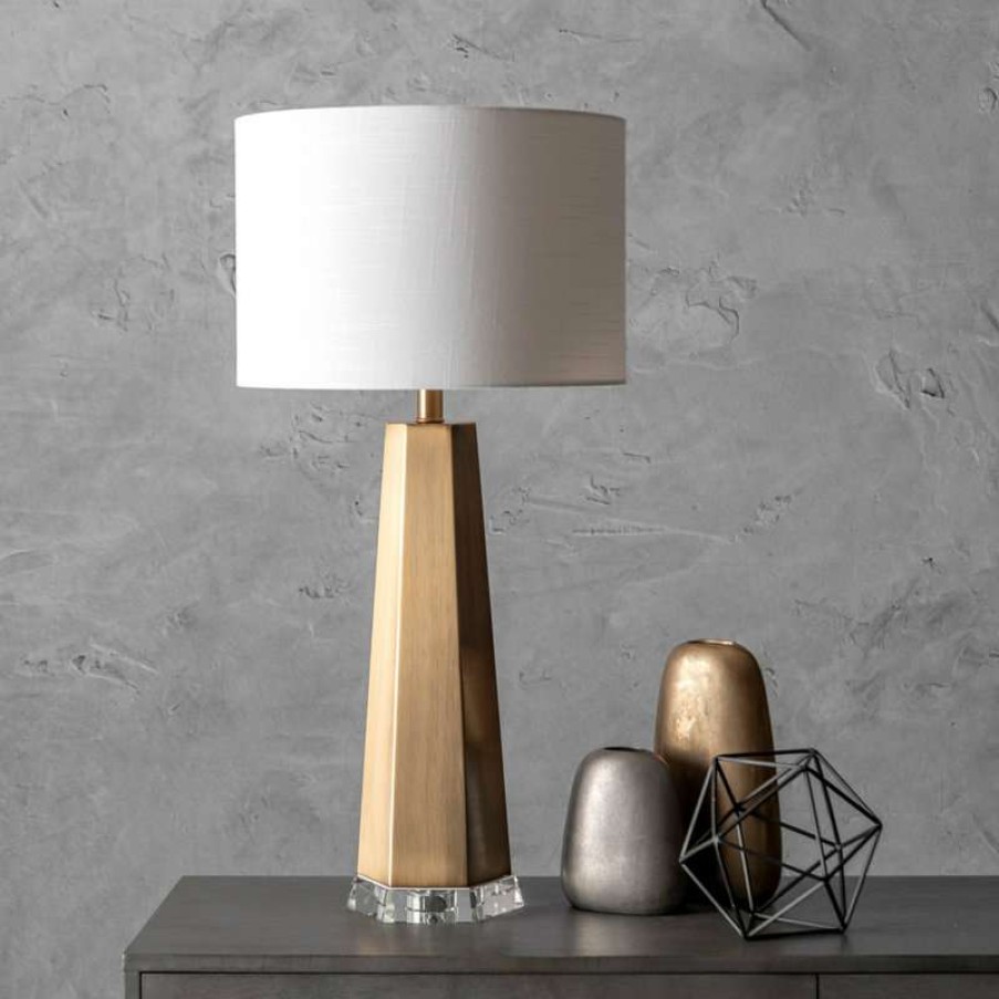 Lamps * | Best Reviews Of Nuloom 30 Ombre Metal Obelisk Linen Shade Brass, 3-Way Switch Table Lamp