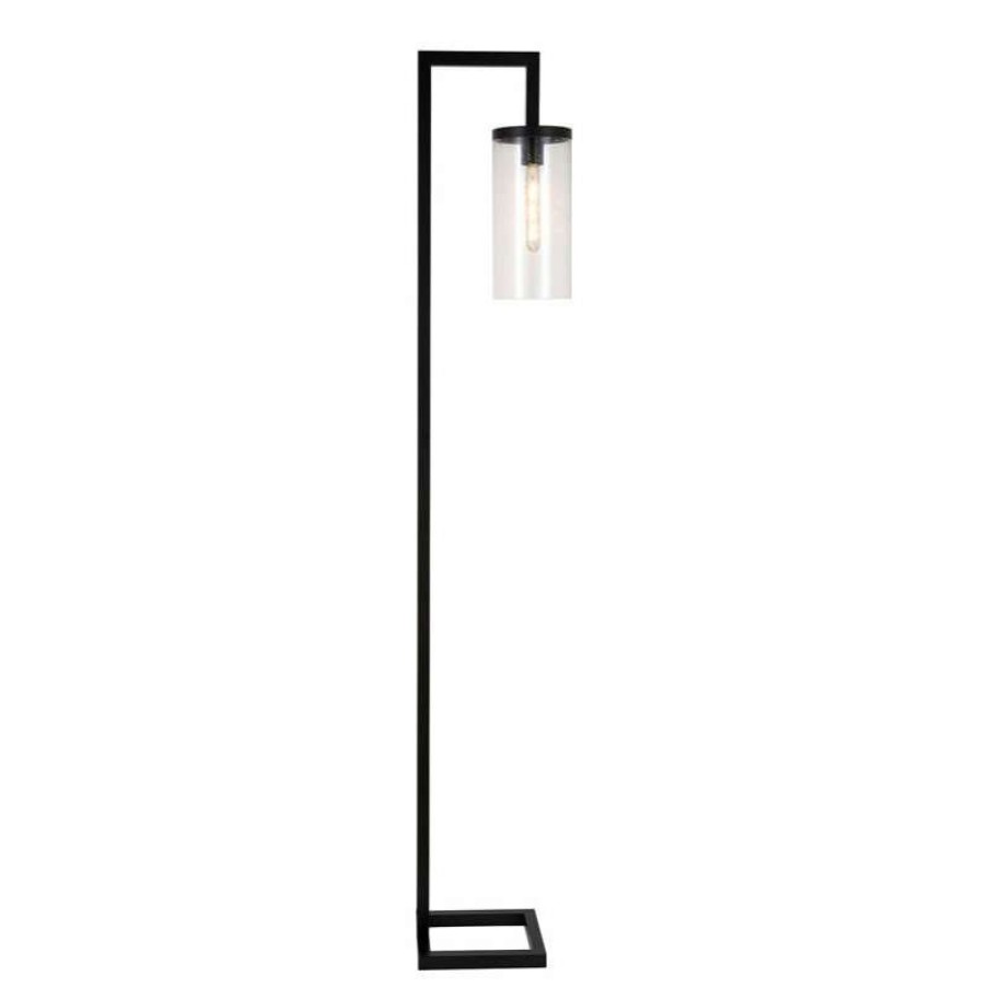 Lamps * | Best Deal Pemberly Row Industrial Black/Bronze Floor Lamp And Cylinder Seed Glass Shade