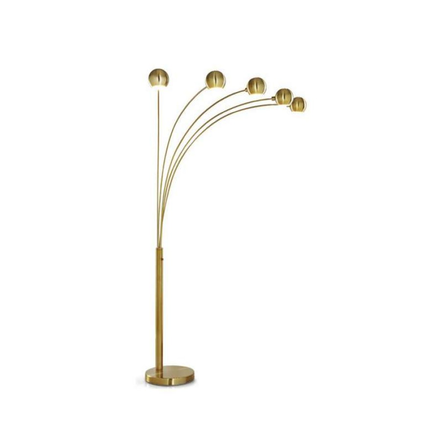 Lamps * | Discount Homeglam The Orbs Modern 5 Llite Arch Floor Lamp, Antique Brass