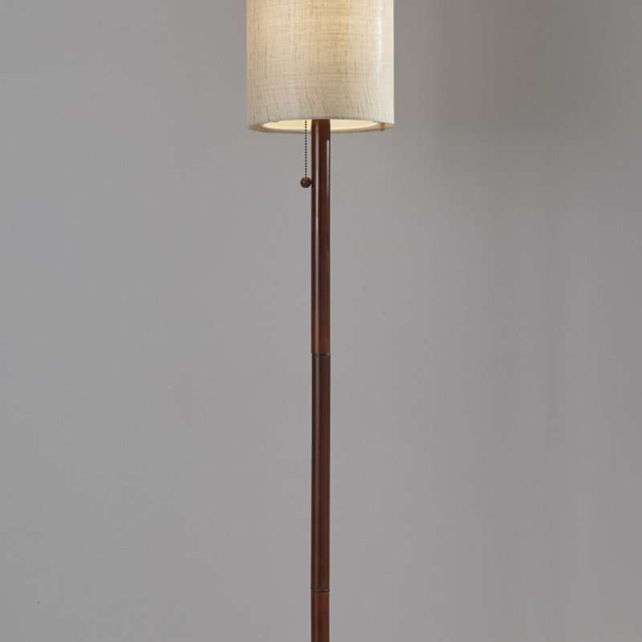 Lamps * | Wholesale Adesso Hamptons Floor Lamp Walnut Wood