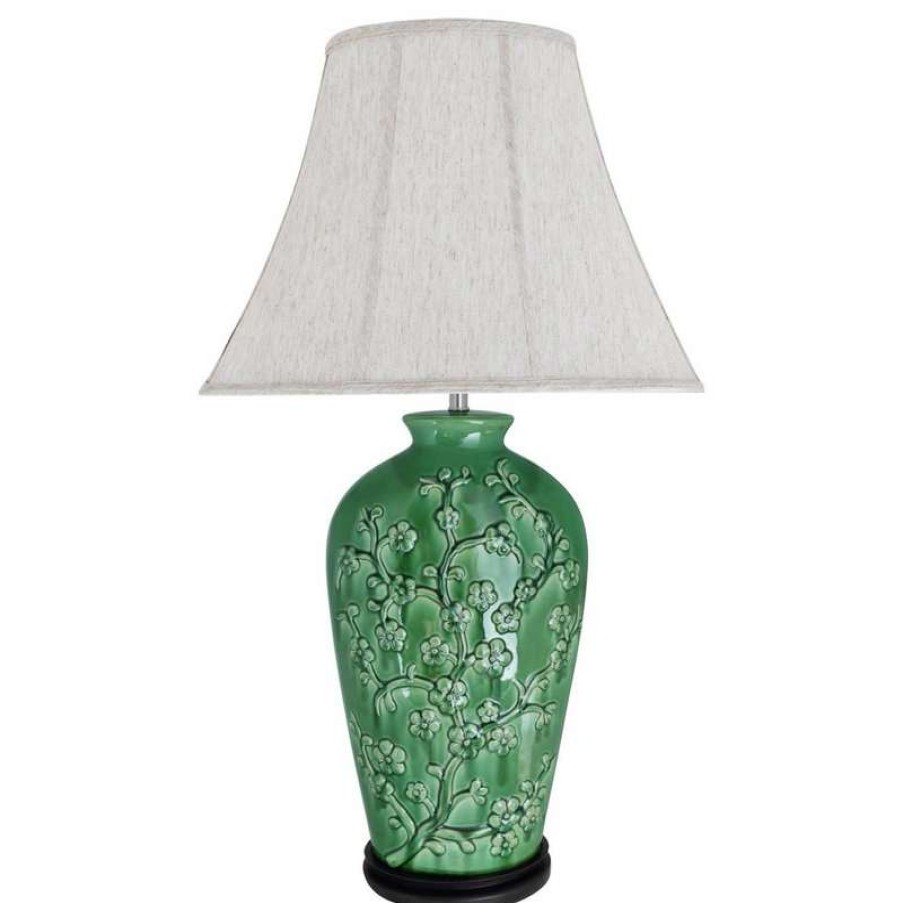 Lamps * | Budget Aspen Creative Corporation 40013, 33 1/2 High Ceramic Table Lamp, Green With Dark Brown Wood Base