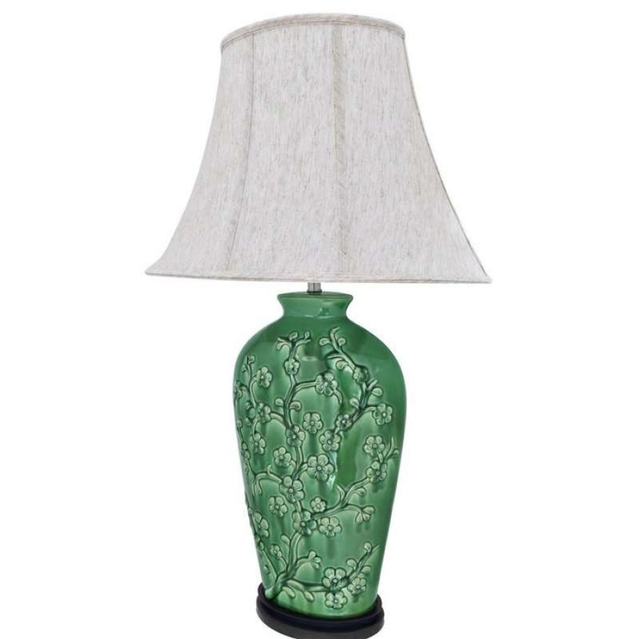 Lamps * | Budget Aspen Creative Corporation 40013, 33 1/2 High Ceramic Table Lamp, Green With Dark Brown Wood Base