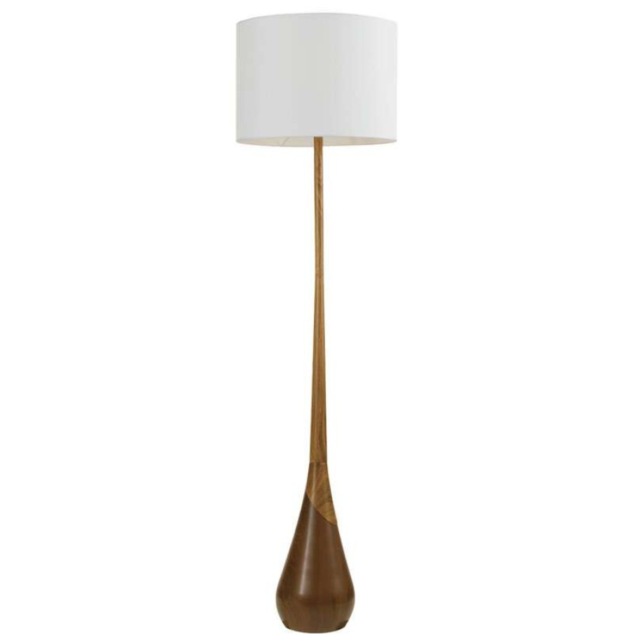 Lamps * | Top 10 Globe Electric Novogratz X Globe Harrington 65 Faux Wood Floor Lamp With White Fabric Shade