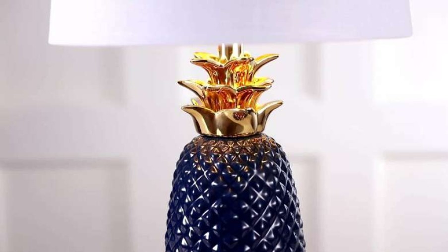 Lamps * | Best Sale Jonathan Y Pineapple 23" Classic Vintage Ceramic Led Table Lamp, Navy/Gold