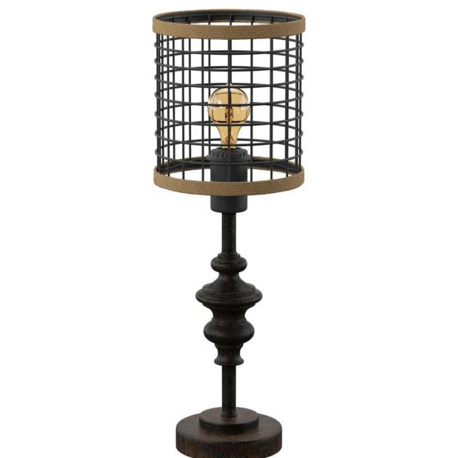 Lamps * | Brand New Stylecraft Home Collection Black Metal Mini Lamp With Cage Shade And Edison Bulb