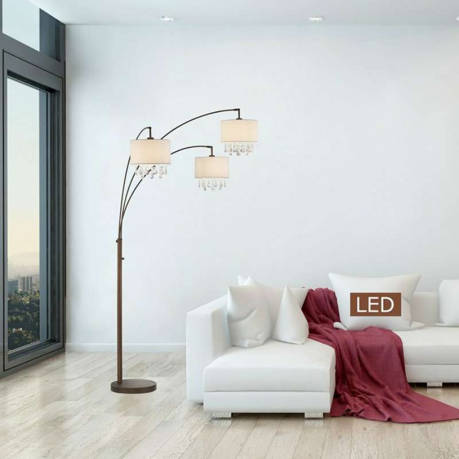 Lamps * | Buy Artiva Lumiere Iv Led Crystal Arched Floor Lamp, Dimmer, Antique Bronze, 80