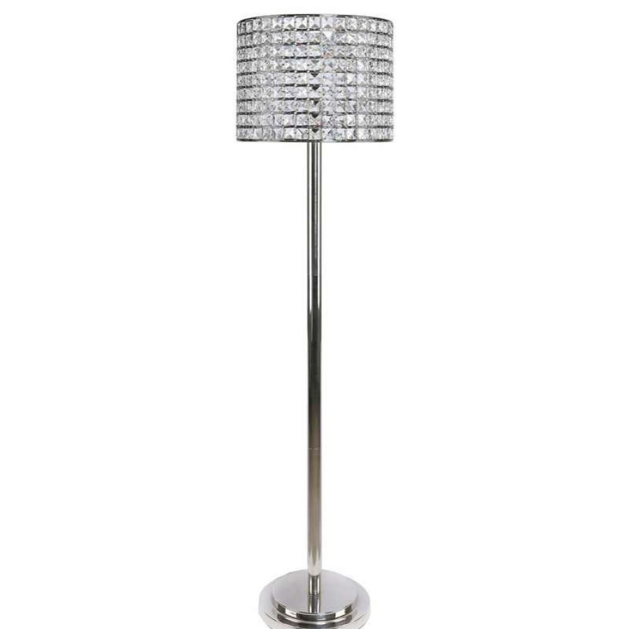 Lamps * | Hot Sale Lumisource 58 Polished Nickel Crystal Beaded Floor Lamp