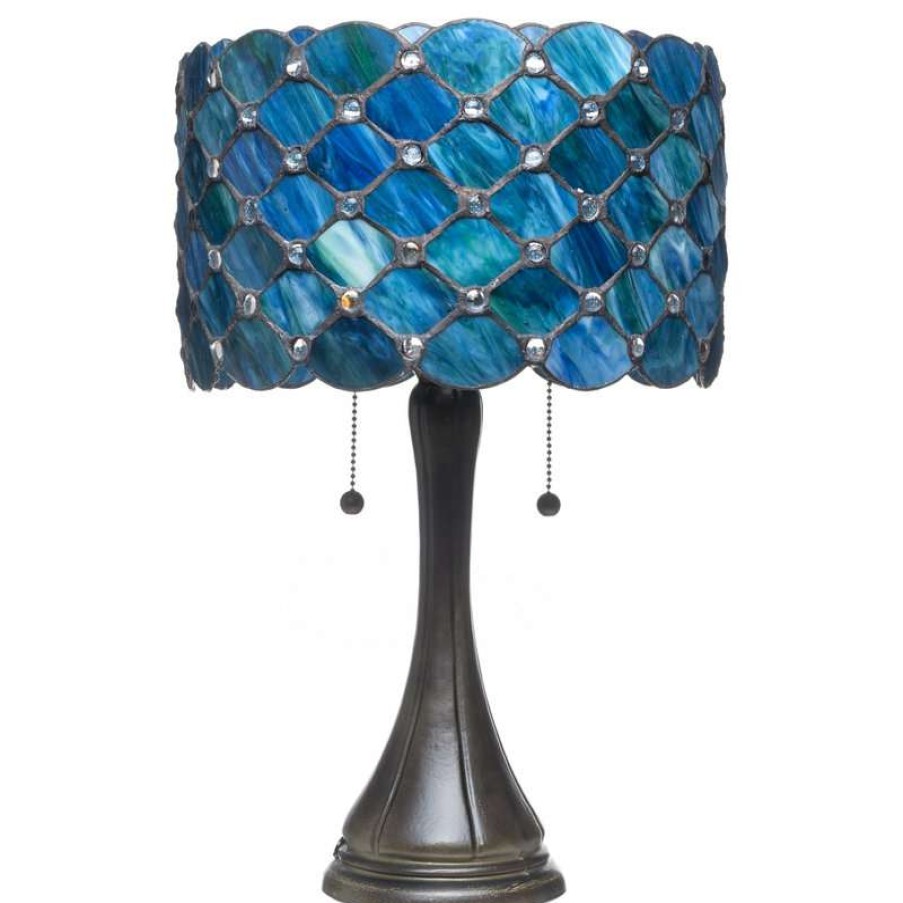 Lamps * | Best Deal Serena D'Italia Contemporary Tiffany 2-Light Blue Jeweled 22 Table Lamp