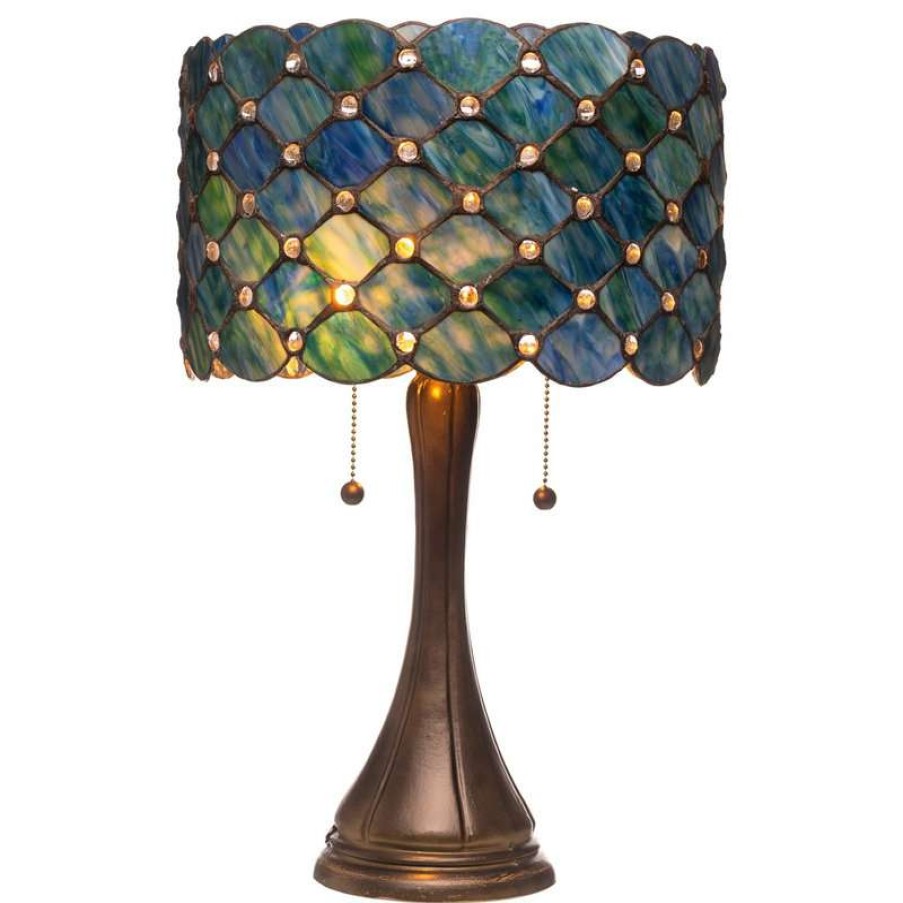 Lamps * | Best Deal Serena D'Italia Contemporary Tiffany 2-Light Blue Jeweled 22 Table Lamp