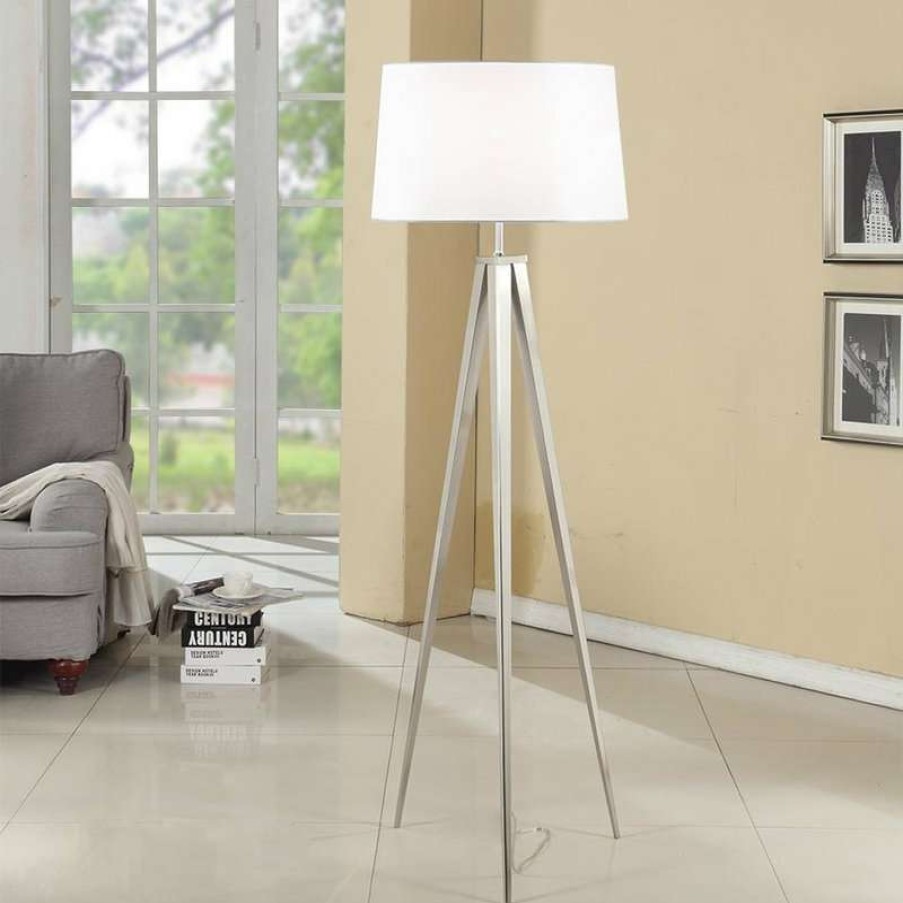 Lamps * | Best Pirce Artiva Hollywood 63 Brushed Nickel Tripod Floor Lamp