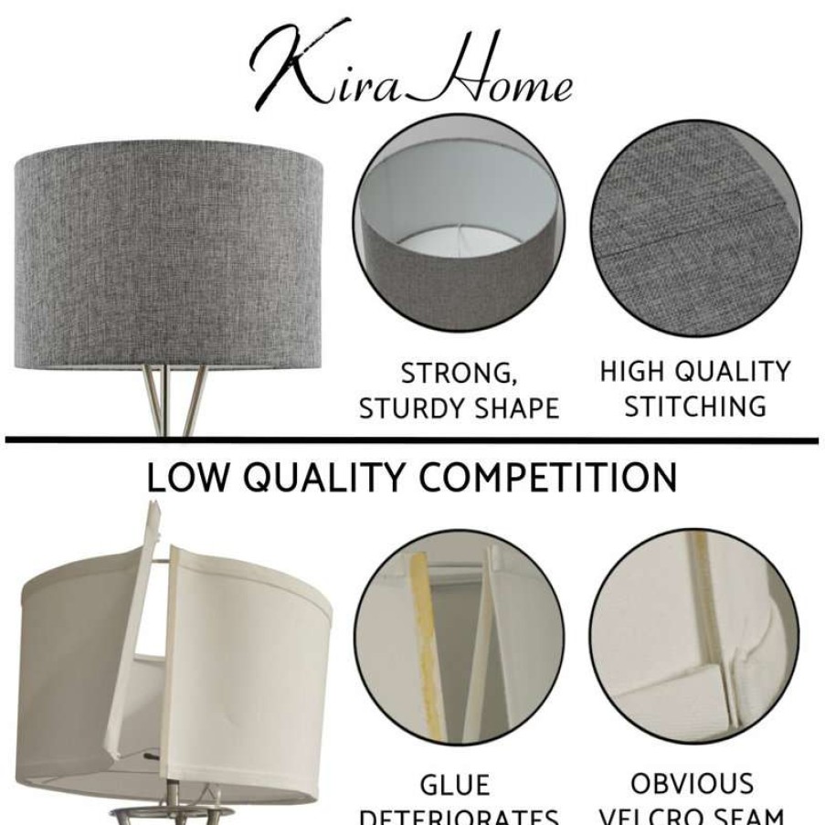 Lamps * | Best Sale Kira Home Sadie 60 Mid Century Tripod Led Floor Lamp, 9W Bulb (/), Gray Drum