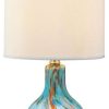 Lamps * | Flash Sale Lite Source Inc. Table Lamp, Aqua Glass Body Fabric Shd, E27 Cfl 11Wande12 C 7