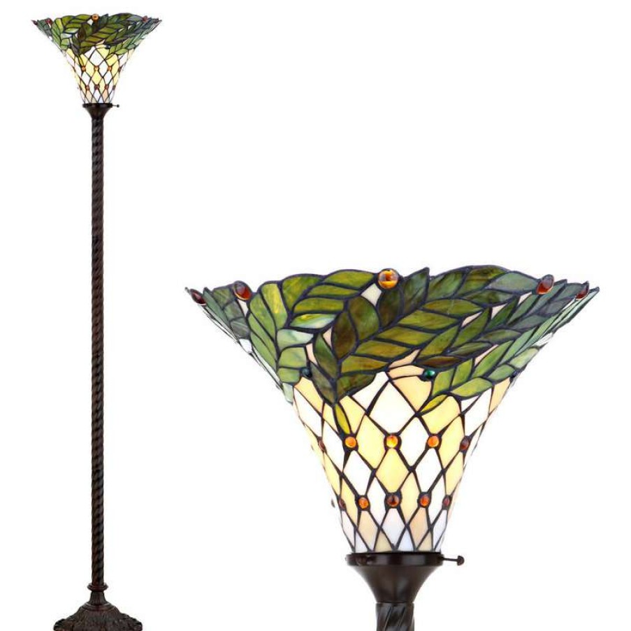 Lamps * | Coupon Jonathan Y Botanical Tiffany-Style 71 Torchiere Floor Lamp, Bronze