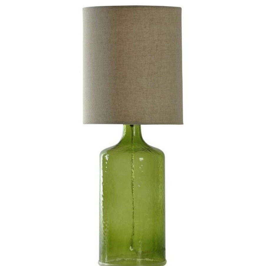 Lamps * | Brand New Stylecraft Home Collection Seeded Glass In Meadow Green 21.5 In Tall With Natural Linen Shade