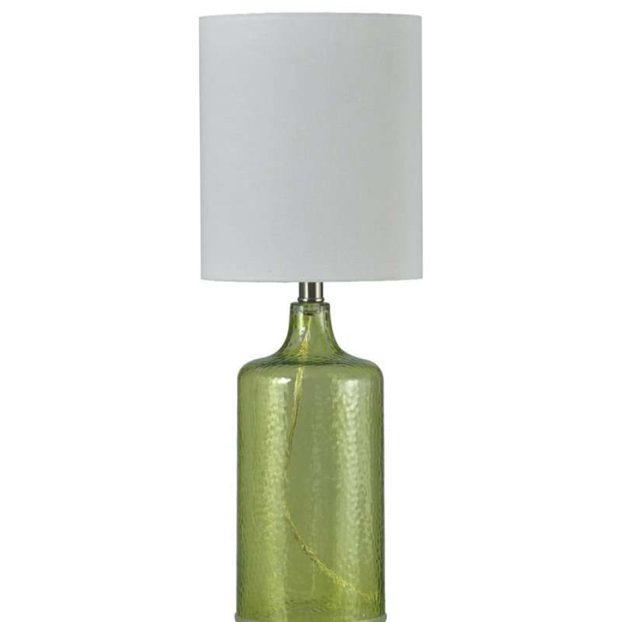 Lamps * | Brand New Stylecraft Home Collection Seeded Glass In Meadow Green 21.5 In Tall With Natural Linen Shade