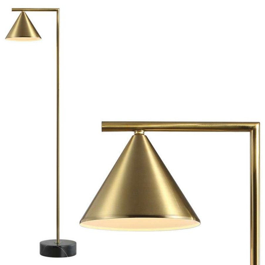 Lamps * | Flash Sale Jonathan Y Chelsea 60 Metal, Marble Cone Shade Led Floor Lamp, Brass, Black