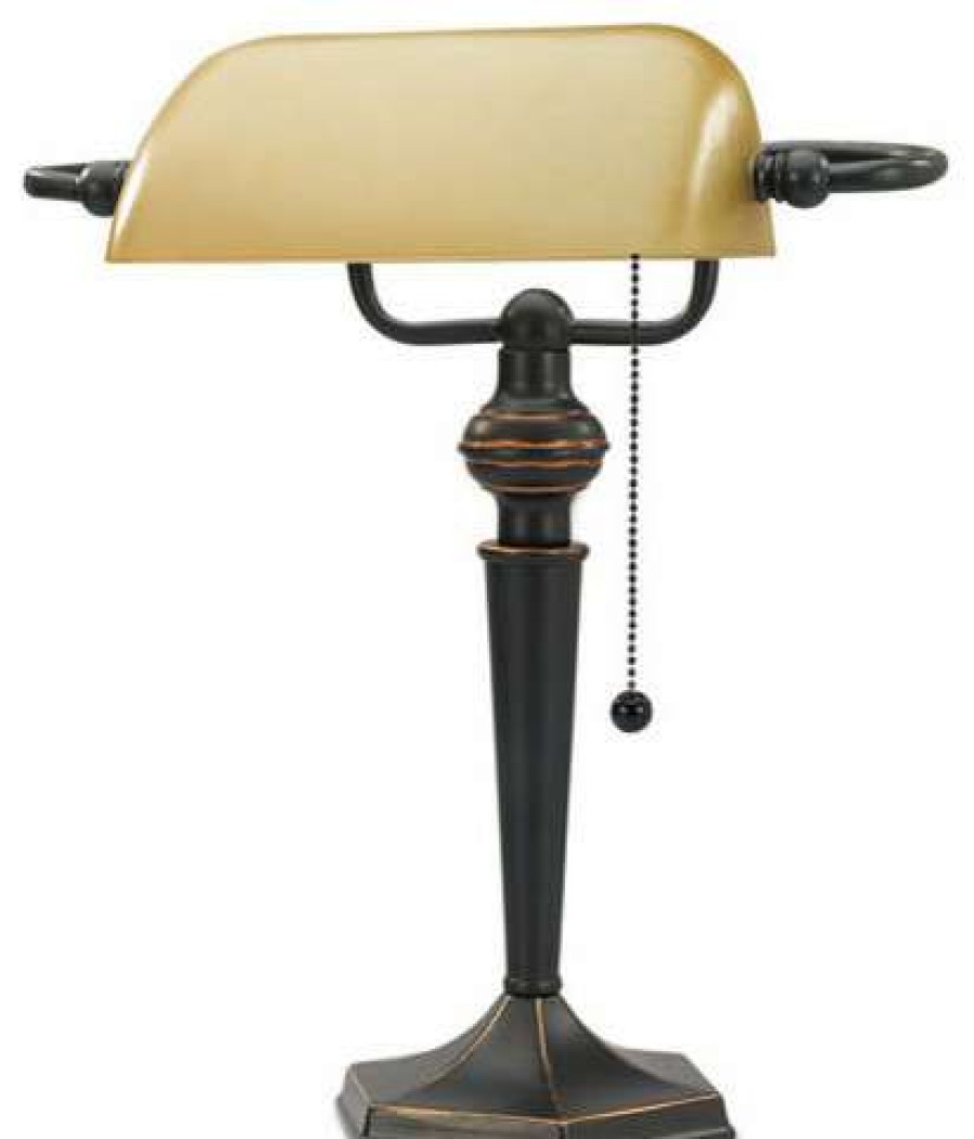 Lamps * | Buy Alera Traditional Banker'S Lamp, 16 , Amber Shade With Antique Bronze Base