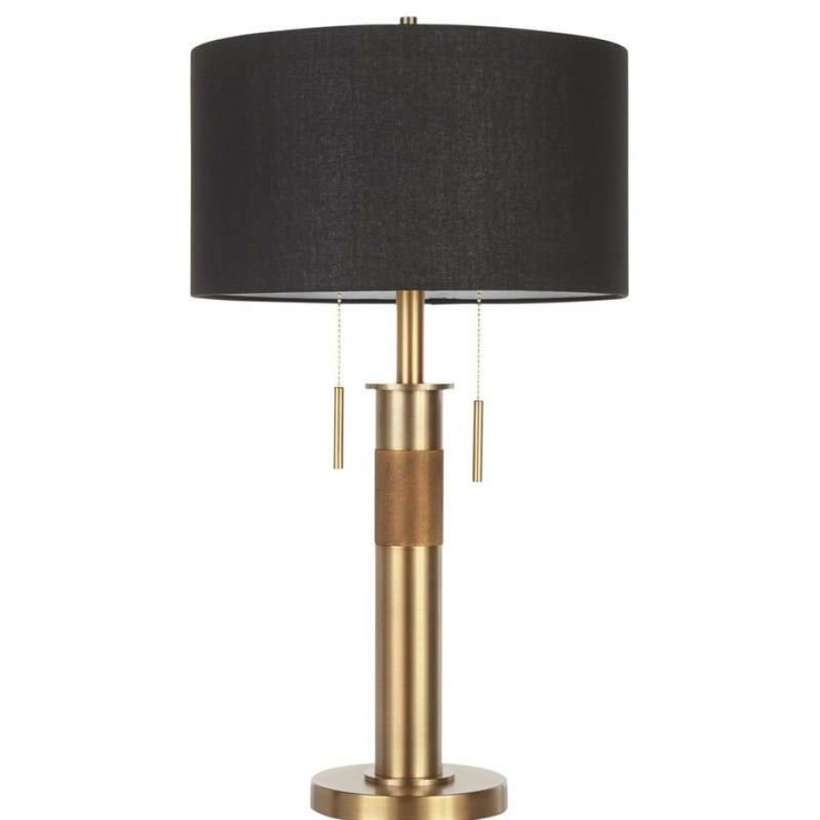 Lamps * | Best Pirce Trophy Industrial Table Lamp, Antique Brass With Black Linen Shade By Lumisource