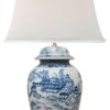 Lamps * | Hot Sale William Sung Beautiful Chinese Blue And White Blue Willow Porcelain Temple Jar Table Lamp 35