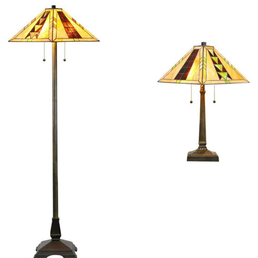 Lamps * | Best Deal Serena D'Italia Tiffany 2-Light Mission Floor And Table Lamp Set