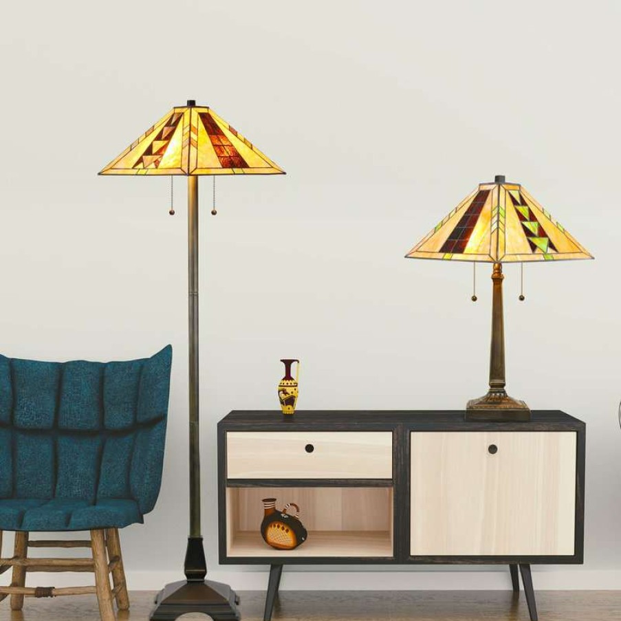 Lamps * | Best Deal Serena D'Italia Tiffany 2-Light Mission Floor And Table Lamp Set