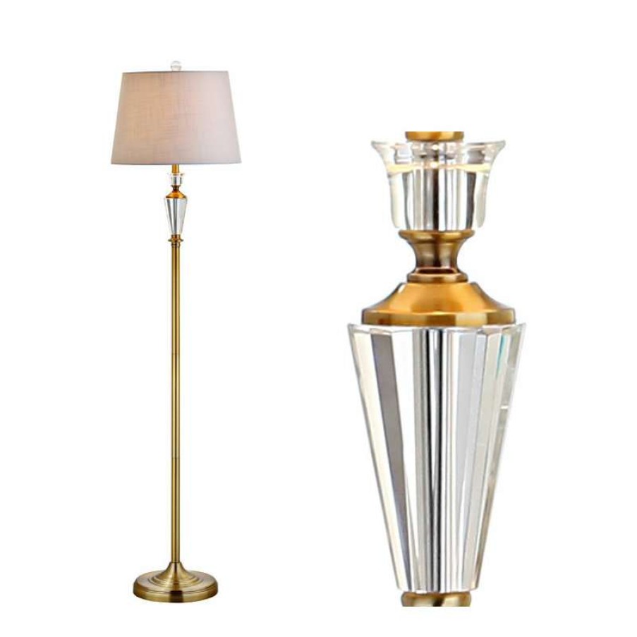 Lamps * | Deals Jonathan Y Harper 61 Crystal And Metal Floor Lamp, Brass Gold And Clear