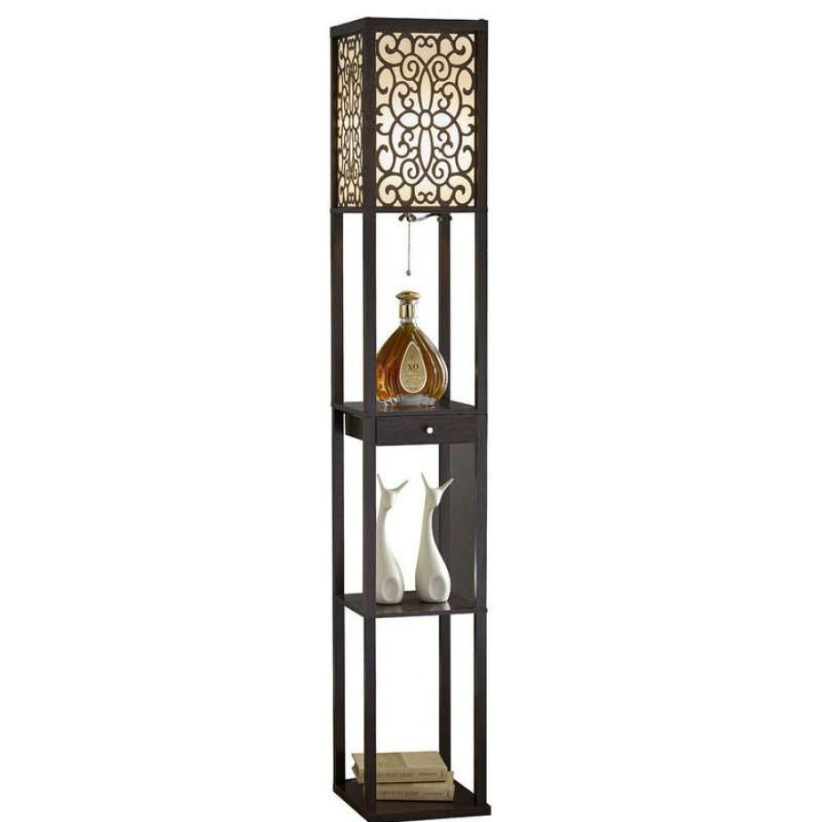 Lamps * | New Artiva Usa Etagere 63 Shelf Floor Lamp With Drawer, Expresso