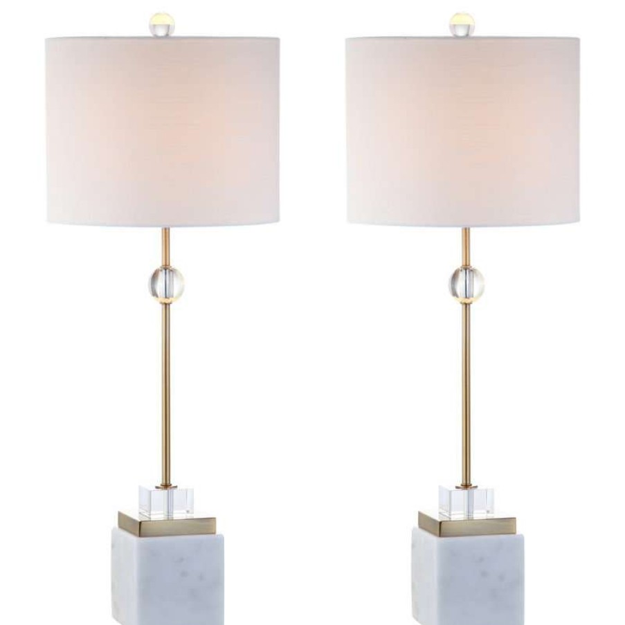 Lamps * | Budget Jonathan Y Dawson 30 Marble And Crystal Table Lamp, Brass, Set Of 2